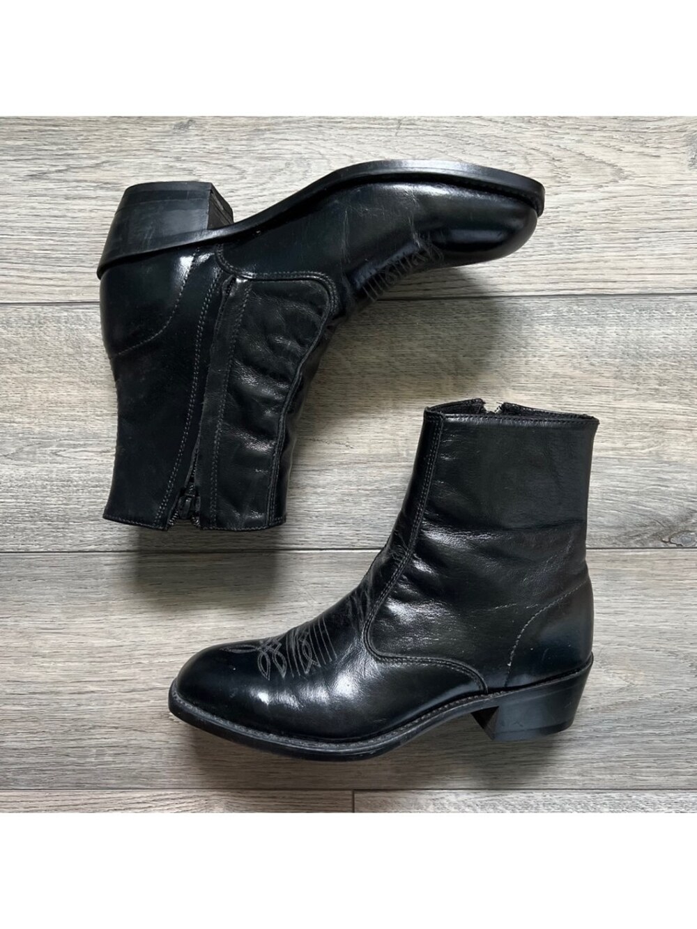 Laredo Men's 8.5 EW Western Ankle Boots Black Leather Side Zip